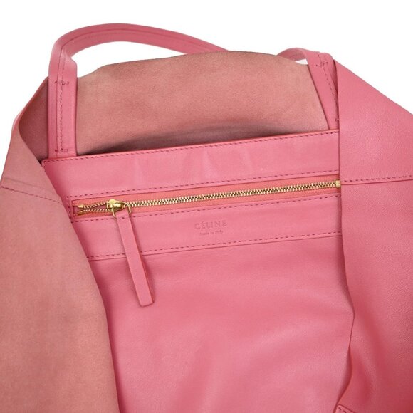 CELINE Logo Horizontal Bi-Cabas Shoulder Tote Bag Leather Pink Red 64FC122 - Picture 13 of 15